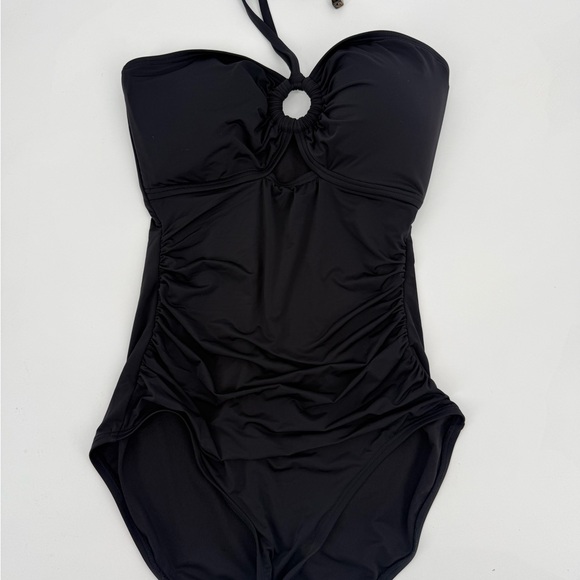 Kate Spade Black One Piece Halter Swimsuit Cutout Ring Large - Picture 2 of 5